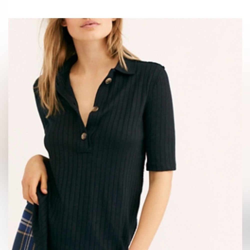 Free People Heart Strings Tunic Black Rib Collared Top